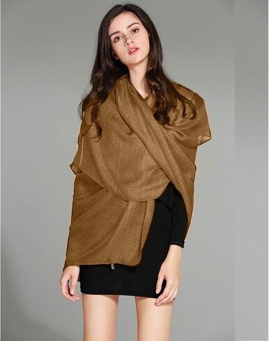 وشاح شال نسائي كبير جدًا من Bettli يلتف الباشمينا الصلبة الناعمة الحريرية لحفلات الزفاف المسائية (رمادي فضي) in Kuwait