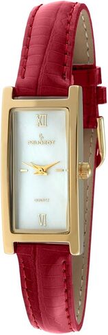 Peugeot Women's Slim 14K Gold Plated White Mother of Pearl Face Roman Numeral White Leather Thin Strap Dress Watch 3017WT in Kuwait