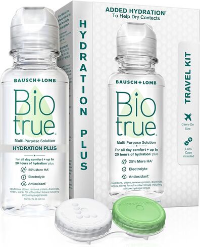 Biotrue Hydration Plus Contact Lens Solution, Multi-Purpose Solution for Soft Contact Lenses, Lens Case Included, 10 FL OZ (Pack of 2) in Kuwait