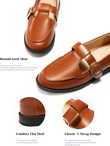 Coutgo Womens Slip On Loafers T-Strap Closed Round Toe Flats Comfortable Work Business Dress Shoes in Saudi Arabia