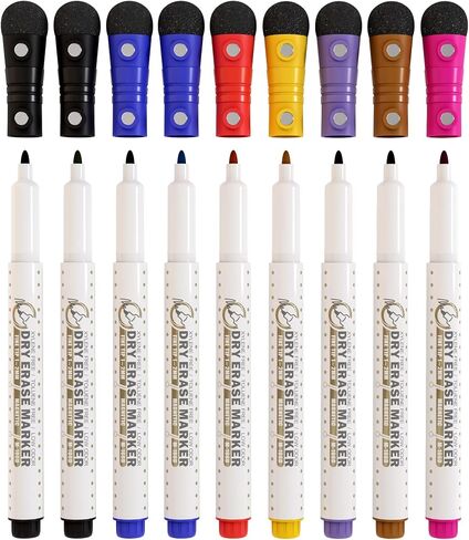Mag-Fancy Magnetic Dry Erase Marker Set - Fine Tip 1mm Erasable Whiteboard Markers, Build-in Eraser, 9 Color, Safe Inks, Low Odor in Saudi Arabia