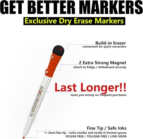 Mag-Fancy Magnetic Dry Erase Marker Set - Fine Tip 1mm Erasable Whiteboard Markers, Build-in Eraser, 9 Color, Safe Inks, Low Odor in Saudi Arabia