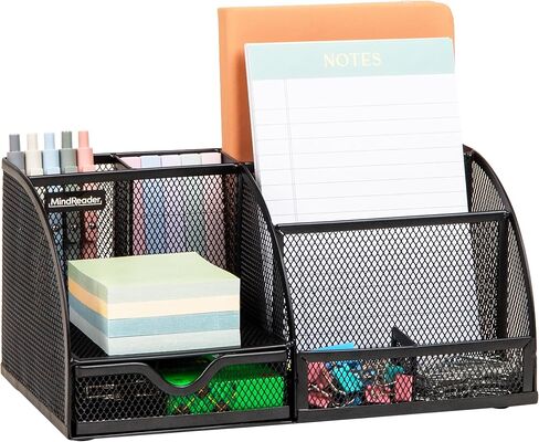 Mind Reader Desktop Organizer, File Storage, Accessory Storage, Workspace, Office, Metal Mesh, 11" L x 5.5" W x 5.25" H, Black in Saudi Arabia