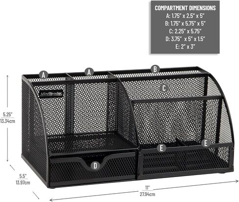 Mind Reader Desktop Organizer, File Storage, Accessory Storage, Workspace, Office, Metal Mesh, 11" L x 5.5" W x 5.25" H, Black in Saudi Arabia