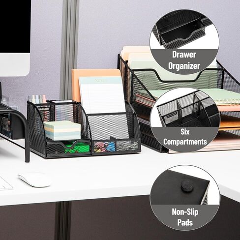 Mind Reader Desktop Organizer, File Storage, Accessory Storage, Workspace, Office, Metal Mesh, 11" L x 5.5" W x 5.25" H, Black in Saudi Arabia