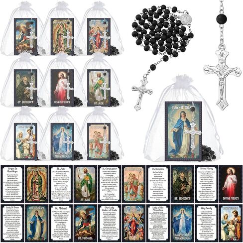 30 Pack Catholic Religious Gifts Set Catholic Prayer Card Saints Prayer Bead Necklace Rosary Beads Necklace First Communion Baptism Gifts in Saudi Arabia