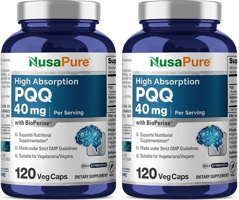 مكمل NusaPure PQQ 40 مجم، 120 كبسولة نباتية، غير معدل وراثيًا، ملح البيرولوكينولين كينون ثنائي الصوديوم، بيوبيرين in Kuwait