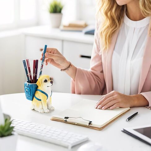 SHENGTIAN Dog Pen Holders, German Shepherd Decor Statue, Cute Pencil Holder, Dog Pencil Holder, Animal Pen Holder, Dog Desk Accessories for Office, School, Home, German Shepherd Gifts for Women Men in Saudi Arabia