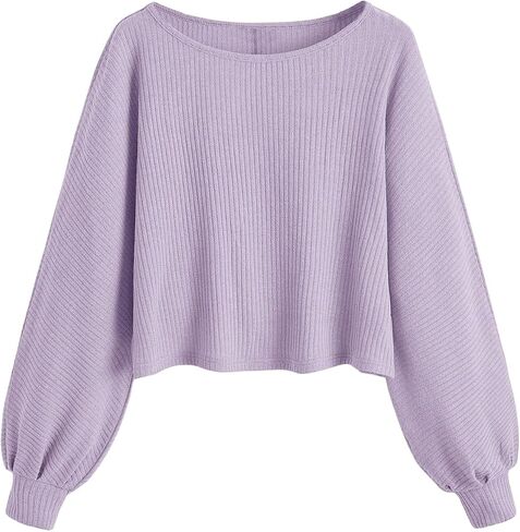 SweatyRocks Girl's Long Sleeve Ribbed T Shirt Round Neck Loose Pullover Tops Khaki 11Y in Kuwait