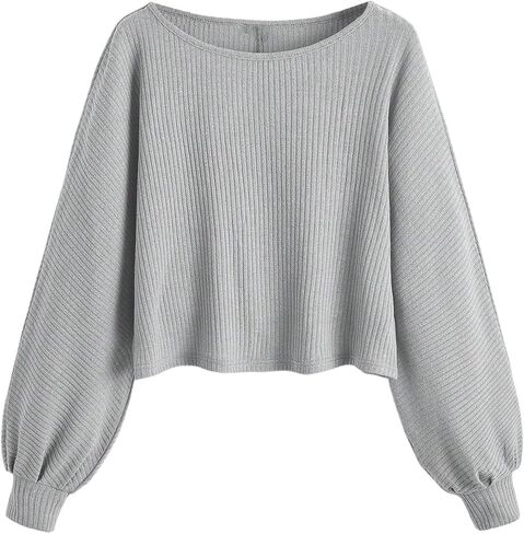 SweatyRocks Girl's Long Sleeve Ribbed T Shirt Round Neck Loose Pullover Tops Khaki 11Y in Kuwait