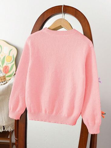 WDIRARA Girl's Bow Crew Neck Sweater Long Sleeve Drop Shoulder Knitwear Cozy Pullover Top in Saudi Arabia