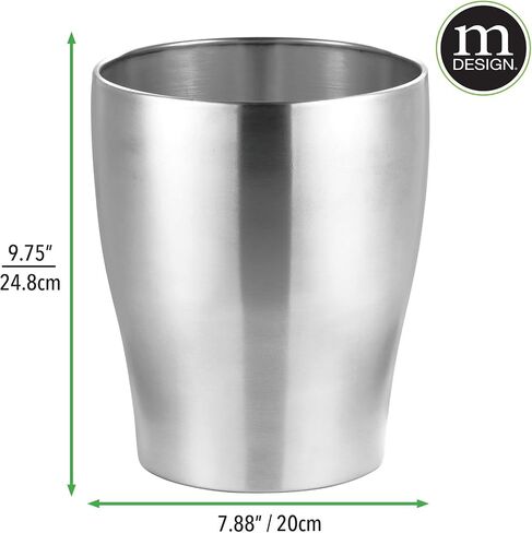 mDesign Steel 1.67 Gallon Trash Can Small Round Wastebasket Metal Garbage Container Recycle Bin for Waste, Recycling in Bathroom, Kitchen, Bedroom, Home Office, Outdoor Trashcan - Black in Saudi Arabia