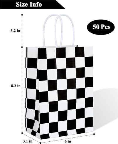 ADIDO EVA Black and White Checkered Gift Bags Checkered Racing Treat Bags Race Car Party Favors Bag with Handles 12Pcs (8.2 x 6 x 3.1 In) in Saudi Arabia