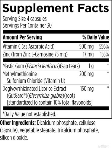 تصاميم للمعدة الصحية HP - الصمغ ، الزنك ، L -carnosine ، مكملات صحة عرق السوس deglycyrrhizinated - قد تدعم صحة المعدة أو الانتفاخ العرضي أو اضطراب المعدة (60 كبسولة) in Kuwait