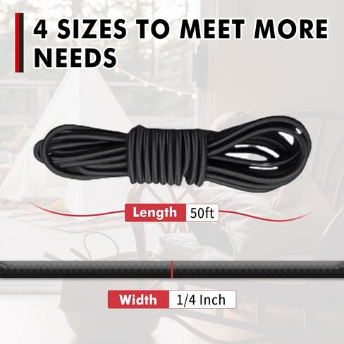 Elastic Bungee Cord, Heavy Duty Bungee Shock Cord, Elastic Polyester Cords for Camping, Tents, Cargo, Awning Kayak Stretch String Rope, Marine Grade, Hammock (5/32"×50ft) in Kuwait