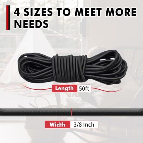 Elastic Bungee Cord, Heavy Duty Bungee Shock Cord, Elastic Polyester Cords for Camping, Tents, Cargo, Awning Kayak Stretch String Rope, Marine Grade, Hammock (5/32"×50ft) in Kuwait