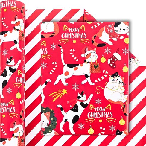 Vnaaem Reversible Christmas Wrapping Paper Roll - 17 Inches X 33 Feet - for Girls Pink Santa Claus and Unicorn Pink and White Stripe Pattern Great for Holiday in Saudi Arabia