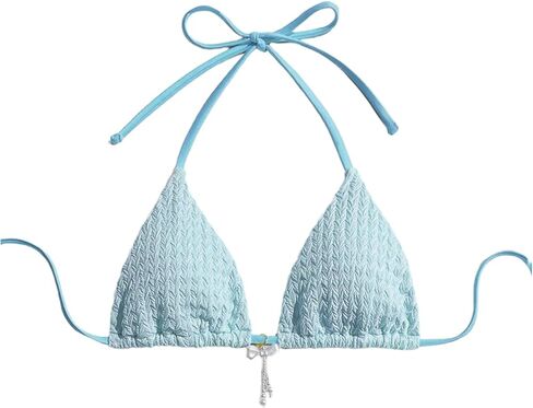 WDIRARA Women's Halter Triangle Bikini Top Textured String Bathing Suit Tops in Saudi Arabia