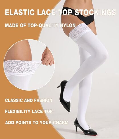 MERYLURE Fleece Lined Thigh High Stockings, Stay Up Lace Top Opaque Winter Warm Tights for Women, medias térmicas mujer in Kuwait