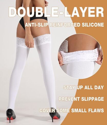 MERYLURE Fleece Lined Thigh High Stockings, Stay Up Lace Top Opaque Winter Warm Tights for Women, medias térmicas mujer in Kuwait