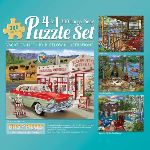 Bits and Pieces – 4-in-1 Multi-Pack 500 Piece Jigsaw Puzzles for Adults – Jigsaw Puzzle Set Bundle by Bigelow Illustrations, Completed Puzzle Size: 16" x 20" in Saudi Arabia