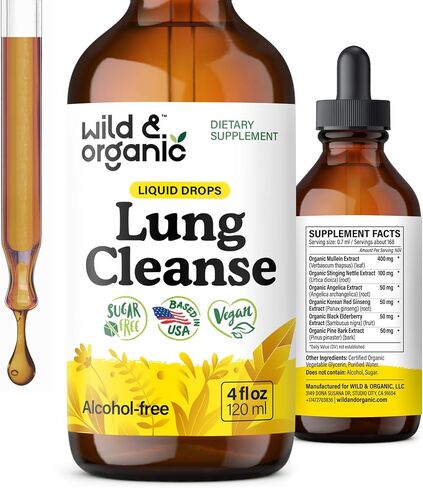 Wild & Organic Lung Cleanse Detox Tincture - Mullein Drops for Lungs - Herbal Mullein Extract Supplement - Vegan, Alcohol-Free Drops - 4 fl oz in Saudi Arabia