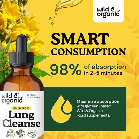 Wild & Organic Lung Cleanse Detox Tincture - Mullein Drops for Lungs - Herbal Mullein Extract Supplement - Vegan, Alcohol-Free Drops - 4 fl oz in Saudi Arabia