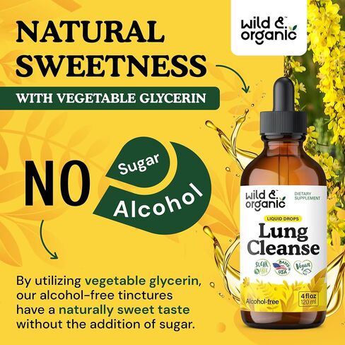 Wild & Organic Lung Cleanse Detox Tincture - Mullein Drops for Lungs - Herbal Mullein Extract Supplement - Vegan, Alcohol-Free Drops - 4 fl oz in Saudi Arabia