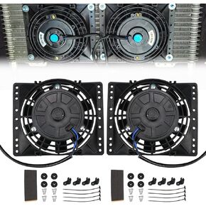 2PCS 12 Inch Universal Slim Fan Push Pull Electric Radiator Cooling 12V 80W Mount Kit Black in Kuwait