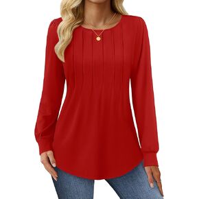 YUCOLEN Long Sleeve Shirts for Women Tunic Tops for Leggings Pleated Scoop Neck Puff Sleeve Blouses Dressy Casual S-XXL in Kuwait