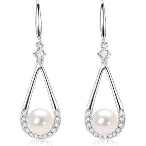 Freshwater Pearl Drop Earrings for Women, Sterling Silver Pearl Dangle Earrings Wedding Jewelry Gift for Bride Bridesmaid in Kuwait