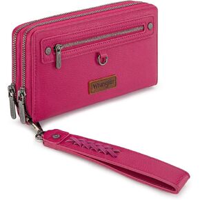 Montana West X Wrangler Large Capacity Women Wristlet Dual Zipper Wallet with Id Window and Smooth Metal Zipper in Kuwait
