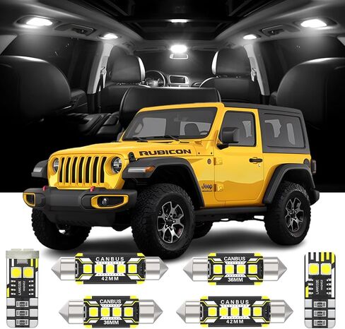 9 قطع استبدال مجموعة إضاءة LED داخلية + مصابيح احتياطية عكسية لسيارة Jeep Wrangler JK 2007 2008 2009 2010 2011 2012 2013 2014 2015 2016 2017 2018 حزمة مصابيح LED داخلية بيضاء، أداة تثبيت in Kuwait