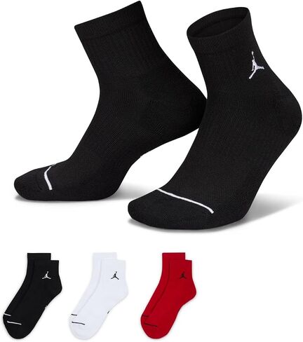 Jordan Men's Ankle Socks 3 Pack - Jordan Everyday, Black/Red/White, Medium in Saudi Arabia