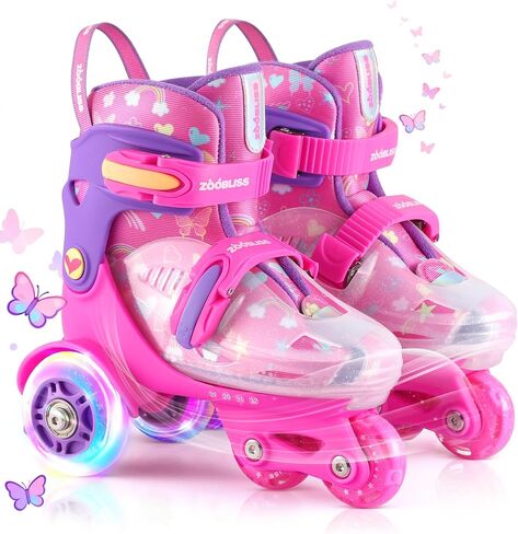 Kids Roller Skates for Beginners - ZOOBLISS 4 Adjustable Sizes Tri-Wheel Skates for Girls and Boys Ages 3-7, Toddler Roller Skates with Light-Up Wheels in Saudi Arabia