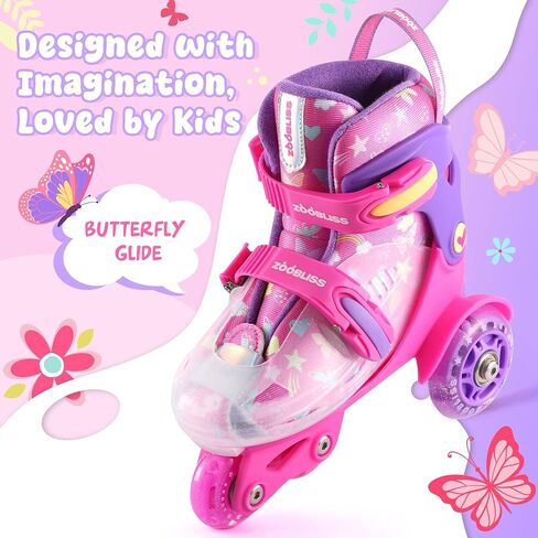 Kids Roller Skates for Beginners - ZOOBLISS 4 Adjustable Sizes Tri-Wheel Skates for Girls and Boys Ages 3-7, Toddler Roller Skates with Light-Up Wheels in Saudi Arabia