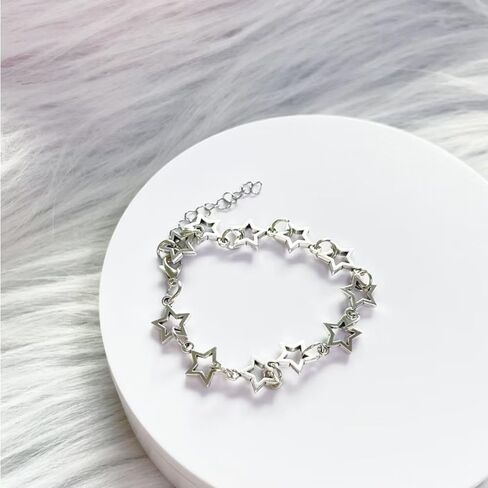 Todu Vintage Y2k Star Pearl Heart Beaded Chain Lightweight Punk Bracelet Aesthetic Accessories Christmas Jewelry Gifts For Women in Kuwait
