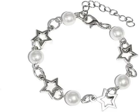 Todu Vintage Y2k Star Pearl Heart Beaded Chain Lightweight Punk Bracelet Aesthetic Accessories Christmas Jewelry Gifts For Women in Kuwait