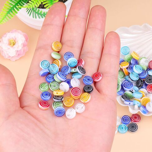 Millefiori Lampwork Glass Loose Assorted Beads Flat Flower Devil's Eye Round Spacer Bead for Bracelet Jewelry Making, White&Black Daisy Flower Beads 8mm, 100 Pcs in Saudi Arabia