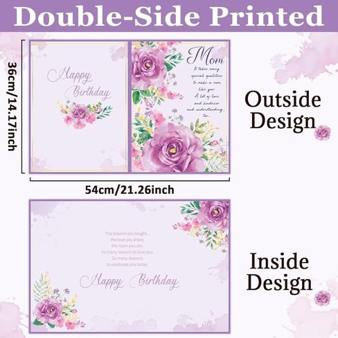 Jumbo Happy Birthday Card for Mom with Envelope Mother Birthday Greeting Card Gift from Son Daughter Guest Book Signature for Mom Birthday Big Shaped Jumbo Floral Card 14 x 21.26 inch in Kuwait