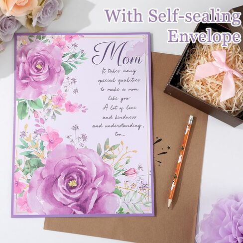 Jumbo Happy Birthday Card for Mom with Envelope Mother Birthday Greeting Card Gift from Son Daughter Guest Book Signature for Mom Birthday Big Shaped Jumbo Floral Card 14 x 21.26 inch in Kuwait