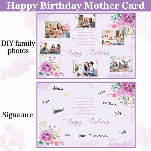 Jumbo Happy Birthday Card for Mom with Envelope Mother Birthday Greeting Card Gift from Son Daughter Guest Book Signature for Mom Birthday Big Shaped Jumbo Floral Card 14 x 21.26 inch in Kuwait