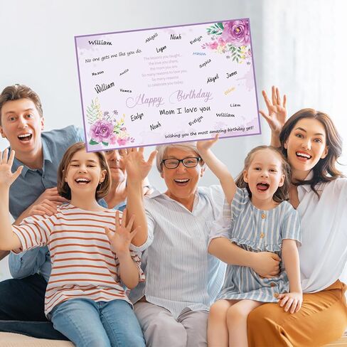 Jumbo Happy Birthday Card for Mom with Envelope Mother Birthday Greeting Card Gift from Son Daughter Guest Book Signature for Mom Birthday Big Shaped Jumbo Floral Card 14 x 21.26 inch in Kuwait