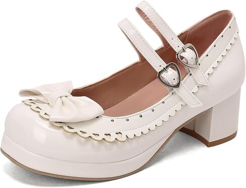 Seborluys Lolita chunky Heel Mary Janes Shoes Womens with Bow Kawaii Cute Dress Platform Platfor in Kuwait