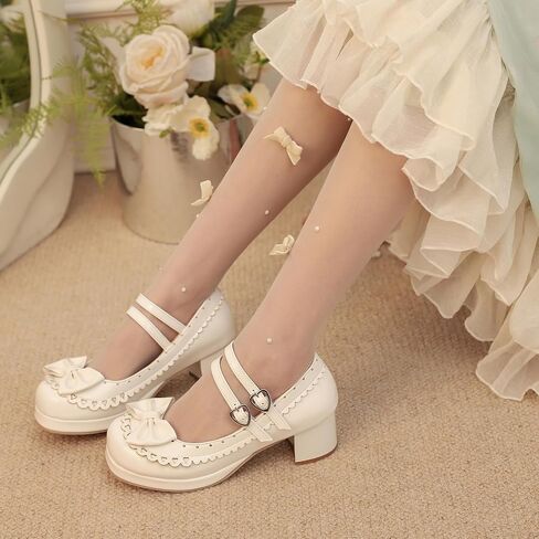 Seborluys Lolita chunky Heel Mary Janes Shoes Womens with Bow Kawaii Cute Dress Platform Platfor in Kuwait