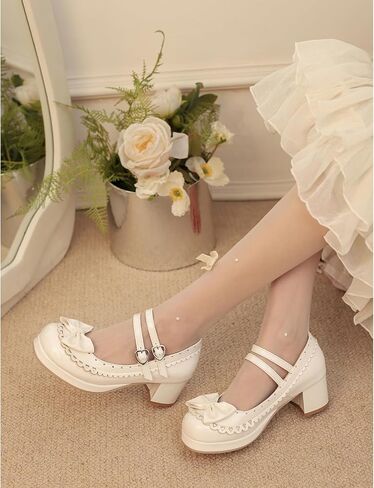 Seborluys Lolita chunky Heel Mary Janes Shoes Womens with Bow Kawaii Cute Dress Platform Platfor in Kuwait