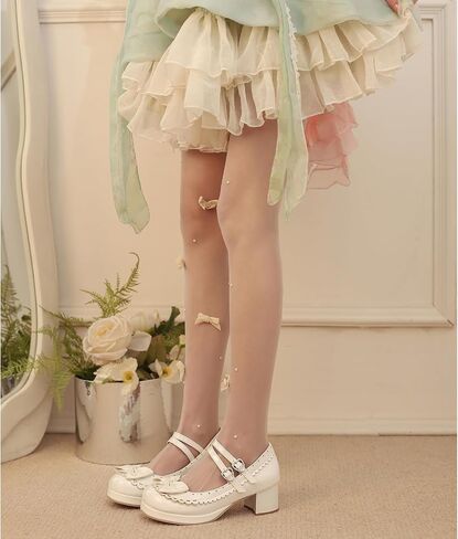 Seborluys Lolita chunky Heel Mary Janes Shoes Womens with Bow Kawaii Cute Dress Platform Platfor in Kuwait