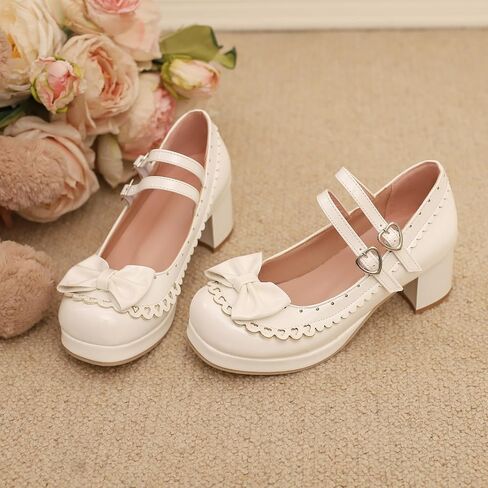 Seborluys Lolita chunky Heel Mary Janes Shoes Womens with Bow Kawaii Cute Dress Platform Platfor in Kuwait