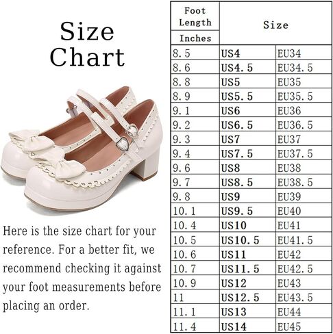 Seborluys Lolita chunky Heel Mary Janes Shoes Womens with Bow Kawaii Cute Dress Platform Platfor in Kuwait