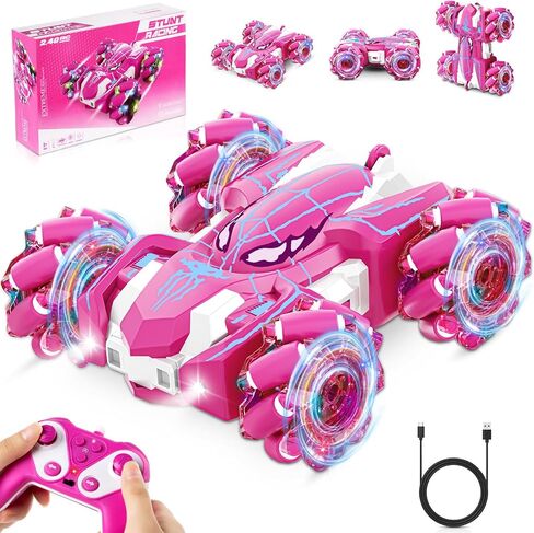 Spider Remote Control Car, USB Direct Charging RC Cars with Cool Lights, 2.4Ghz Double Sided Drift RC Stunt Car, 360°Rotating 4WD Off-Road Race Car Toys for 4-6 6-12 Boy Girl Kids Gifts in Saudi Arabia